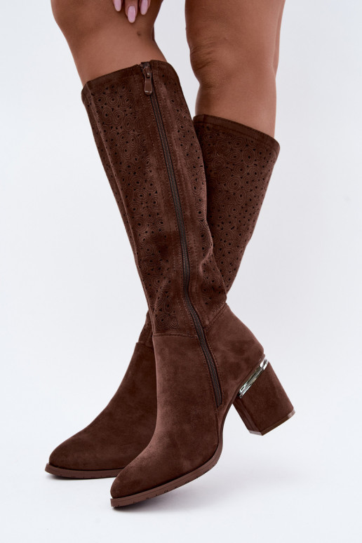 Bottes longues avec éléments découpés et talons S.Barski HY62-8122 marron