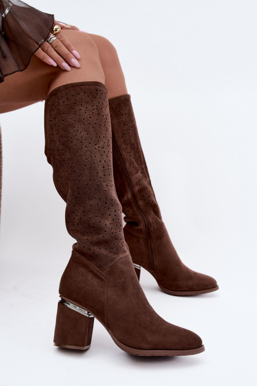Bottes longues avec éléments découpés et talons S.Barski HY62-8122 marron