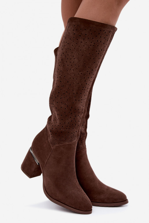 Bottes longues avec éléments découpés et talons S.Barski HY62-8122 marron