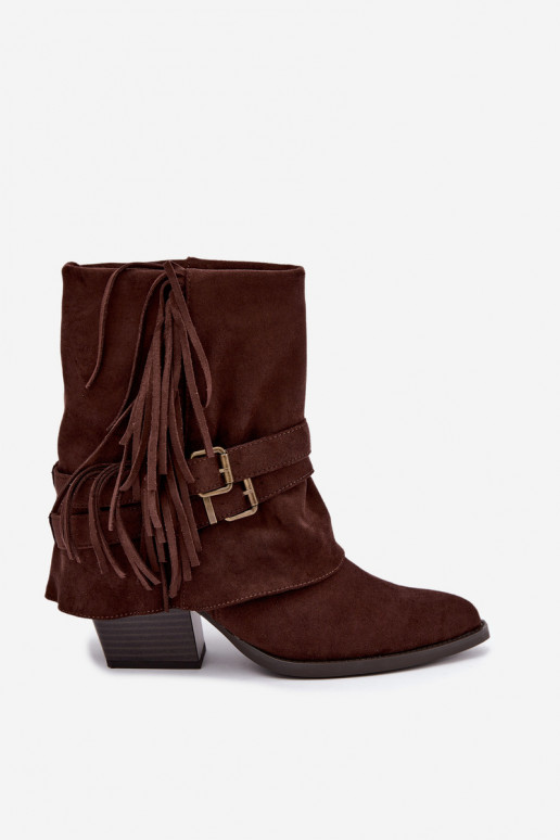 Bottines de style cowboy avec franges, rubans et boucles chocolat Corvella