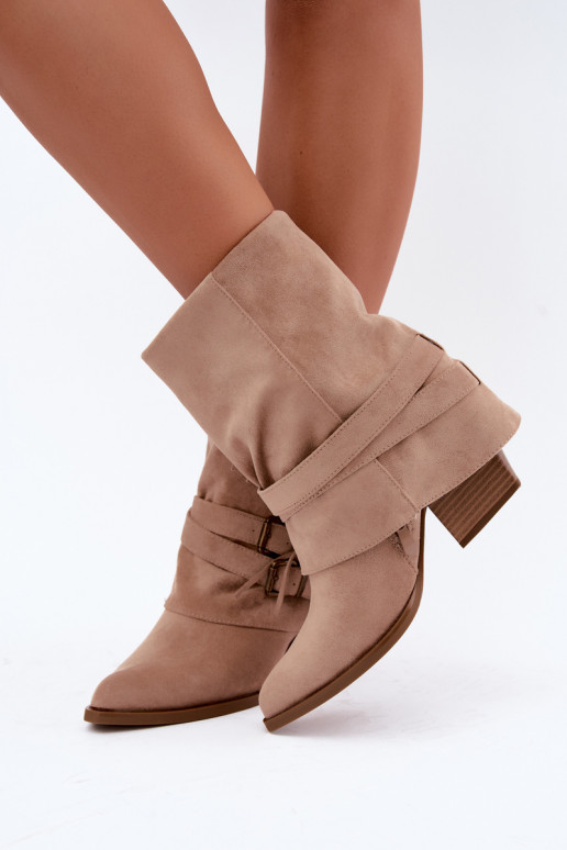 Bottines de style cowboy avec franges, rubans et boucles sable Corvella
