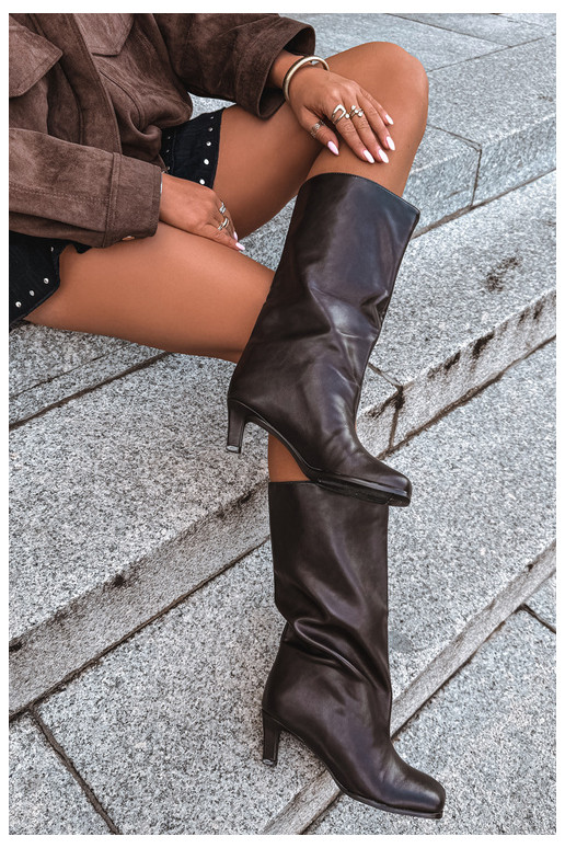 Bottes longues à enfiler avec talons chocolat Caldira
