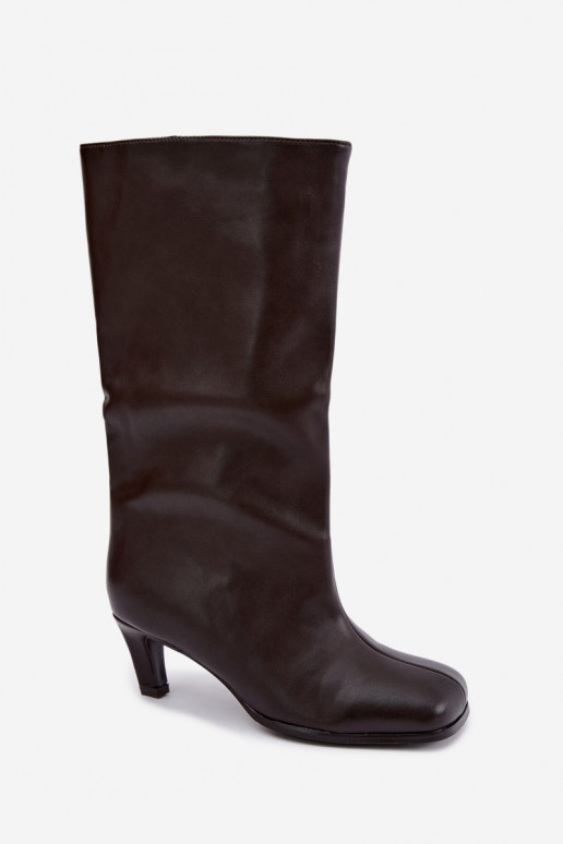 Bottes longues à enfiler avec talons chocolat Caldira