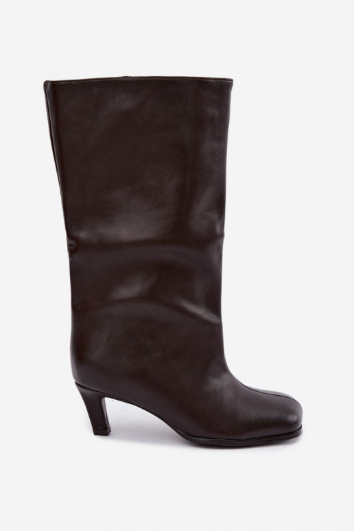 Bottes longues à enfiler avec talons chocolat Caldira