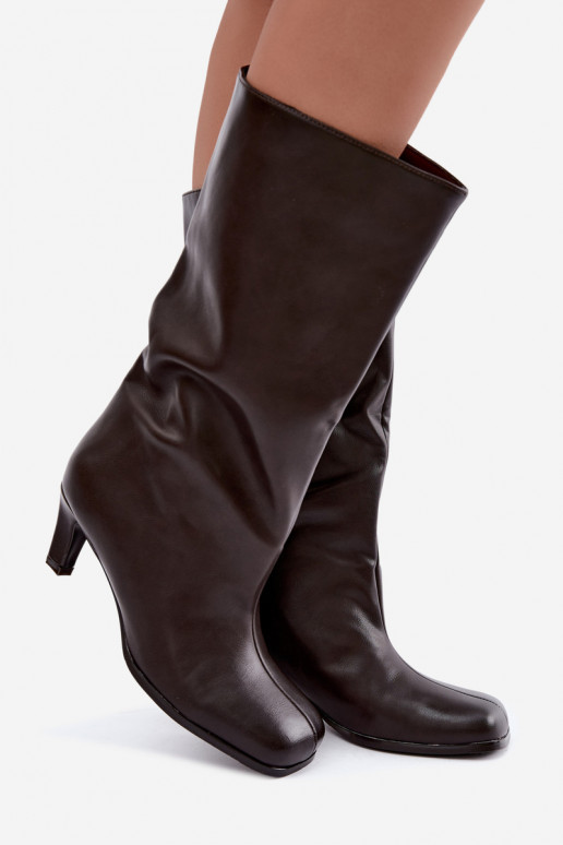 Bottes longues à enfiler avec talons chocolat Caldira