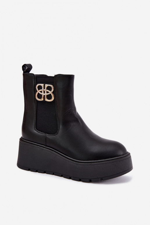 Bottines chaudes et stylées avec plateforme et détails décoratifs en noir Solavie
