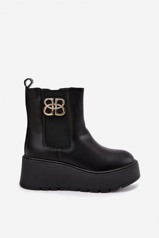 Bottines chaudes et stylées avec plateforme et détails décoratifs en noir Solavie