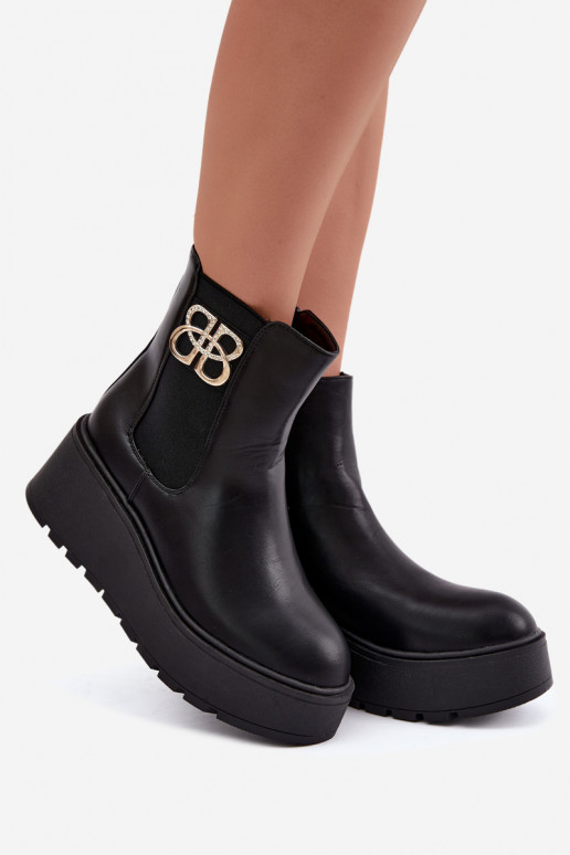 Bottines chaudes et stylées avec plateforme et détails décoratifs en noir Solavie