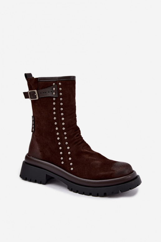 Bottines chaudes en suède synthétique avec boucles en chocolat Tai turiciejka K7727-02