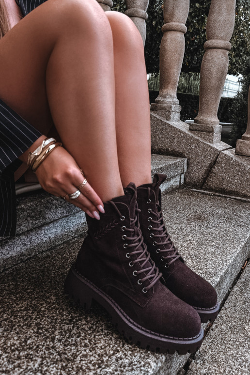 bottines de travail pour femmes en daim synthétique isolées D&A JC62-1035 couleur chocolat