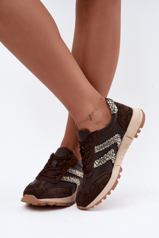 Baskets pour femmes en daim synthétique de couleur chocolat D&A GR62-6015