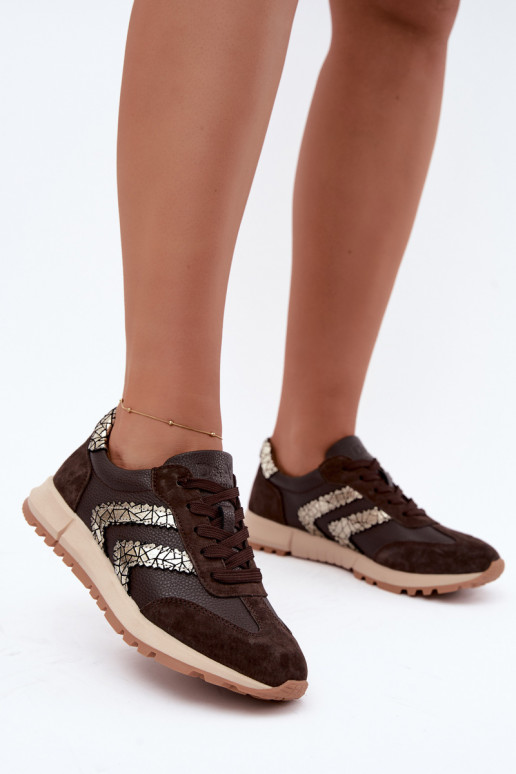 Baskets pour femmes en daim synthétique de couleur chocolat D&A GR62-6015
