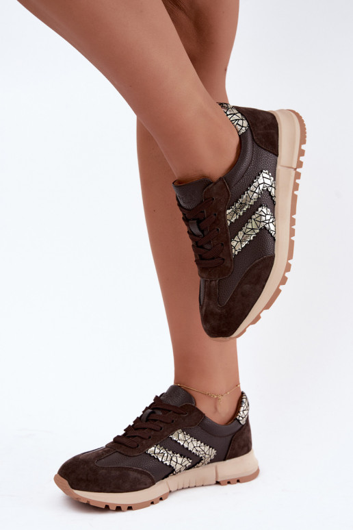 Baskets pour femmes en daim synthétique de couleur chocolat D&A GR62-6015