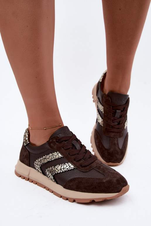Baskets pour femmes en daim synthétique de couleur chocolat D&A GR62-6015