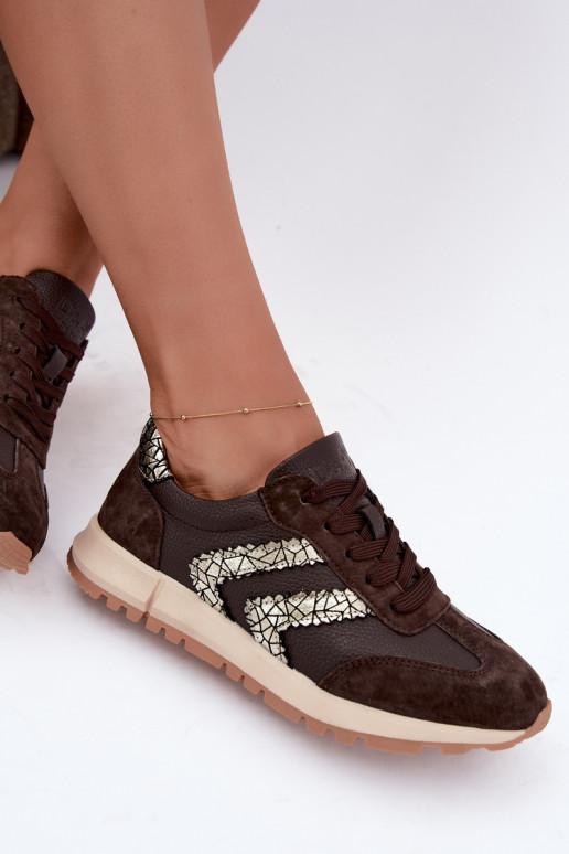 Baskets pour femmes en daim synthétique de couleur chocolat D&A GR62-6015