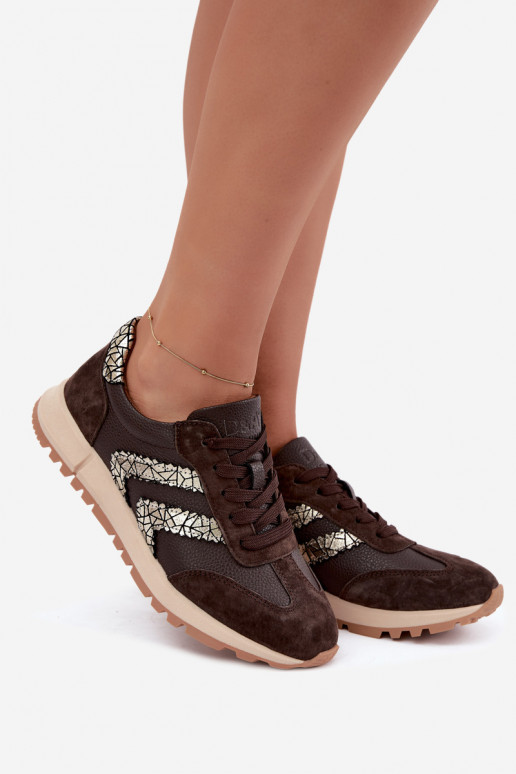 Baskets pour femmes en daim synthétique de couleur chocolat D&A GR62-6015