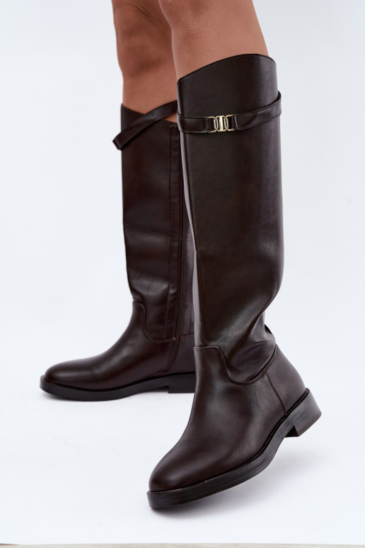 Bottes hautes pour femmes avec talons larges et décorations en chocolat Tarelle