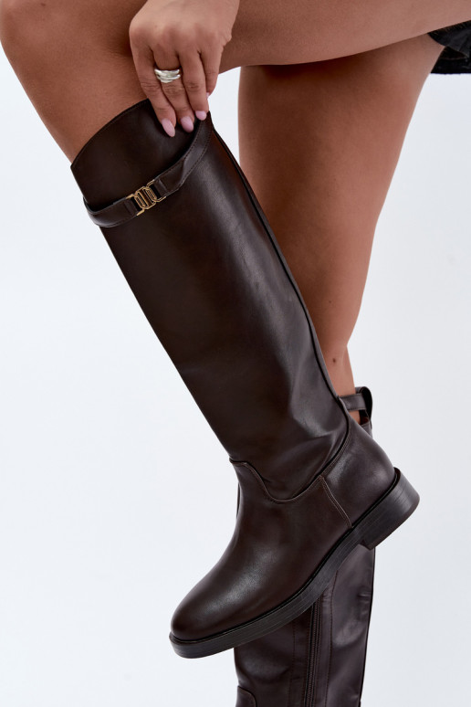Bottes hautes pour femmes avec talons larges et décorations en chocolat Tarelle