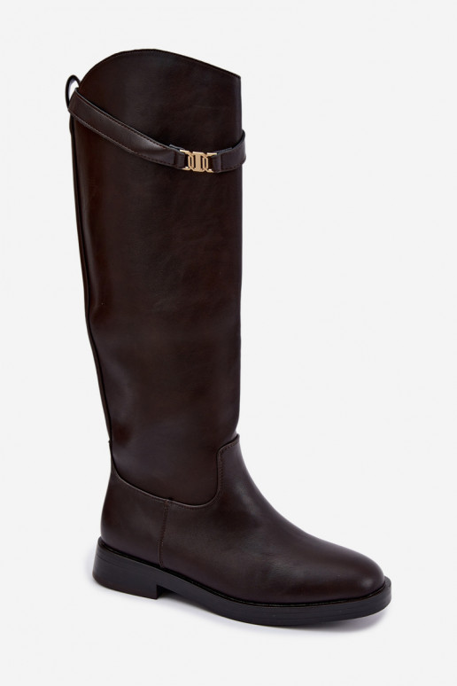 Bottes hautes pour femmes avec talons larges et décorations en chocolat Tarelle
