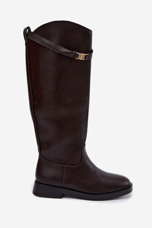 Bottes hautes pour femmes avec talons larges et décorations en chocolat Tarelle