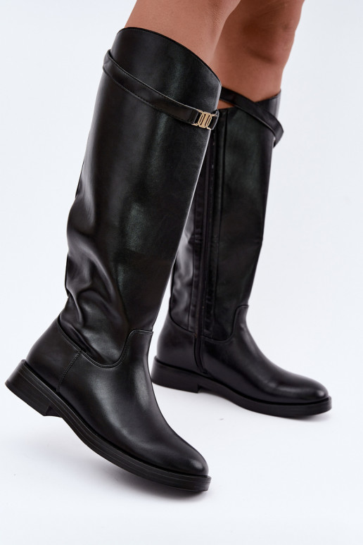 Bottes hautes noires pour femmes avec talons larges et décorations Tarelle