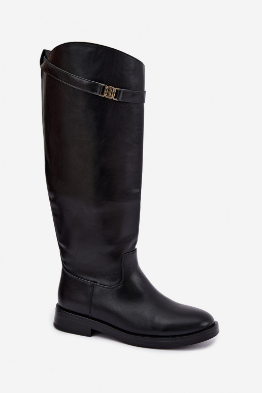 Bottes hautes noires pour femmes avec talons larges et décorations Tarelle