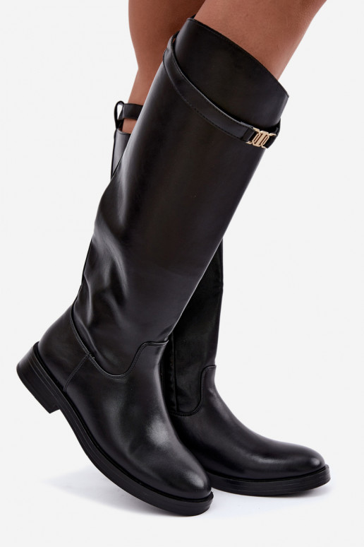 Bottes hautes noires pour femmes avec talons larges et décorations Tarelle