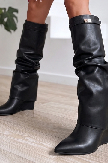 Bottines noires sur plateforme avec tige repliée Elissabeth