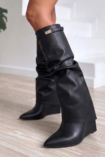 Bottines noires sur plateforme avec tige repliée Elissabeth 2