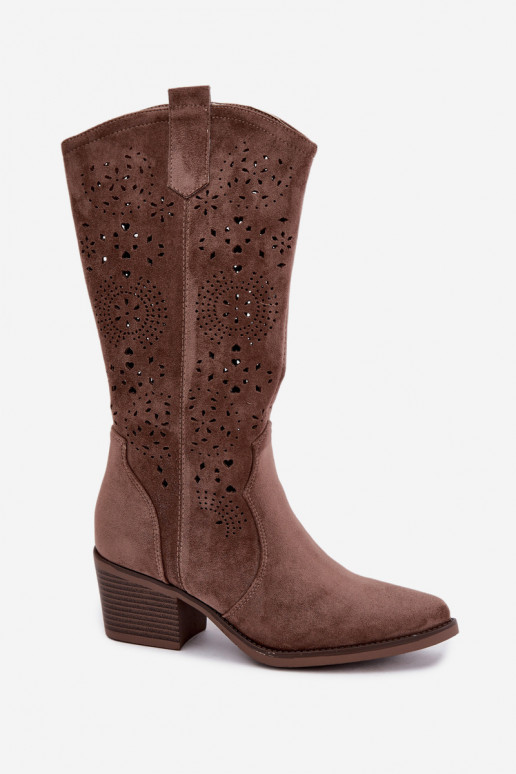 Bottes longues de style cowboy brunes avec découpes Garena