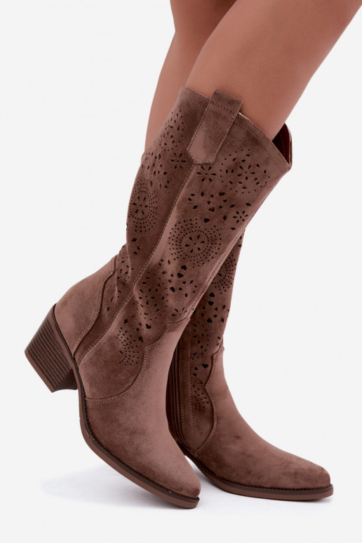 Bottes longues de style cowboy brunes avec découpes Garena