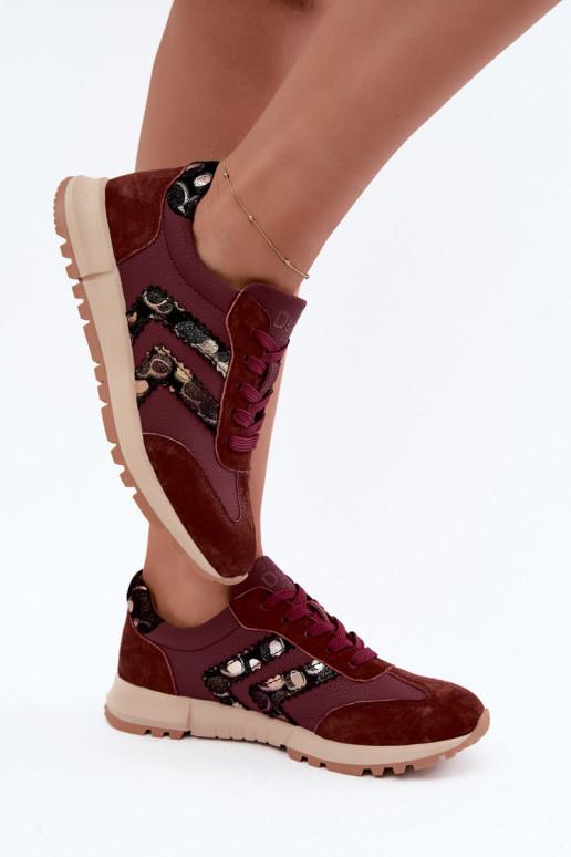 Baskets en faux daim pour femmes D&A GR62-6015 en bordeaux