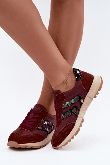 Baskets en faux daim pour femmes D&A GR62-6015 en bordeaux 2