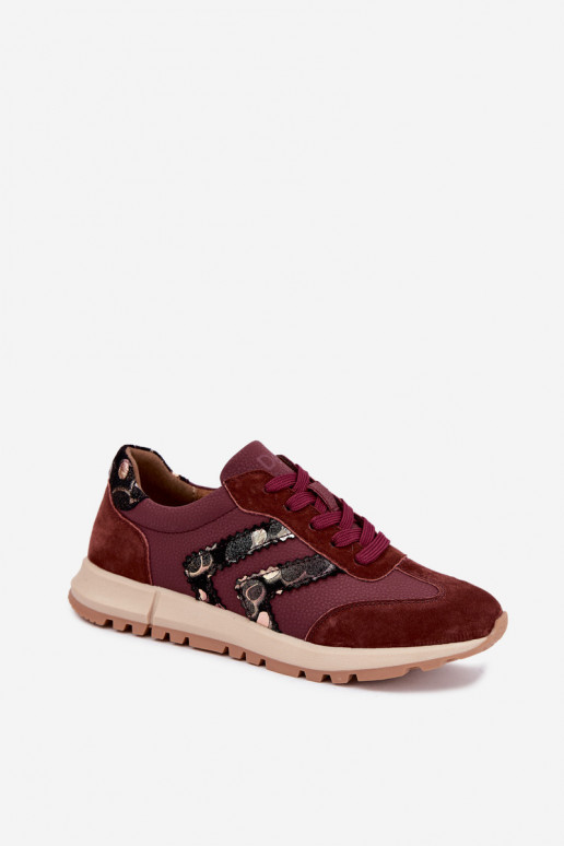 Baskets en faux daim pour femmes D&A GR62-6015 en bordeaux