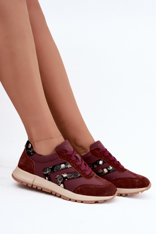 Baskets en faux daim pour femmes D&A GR62-6015 en bordeaux