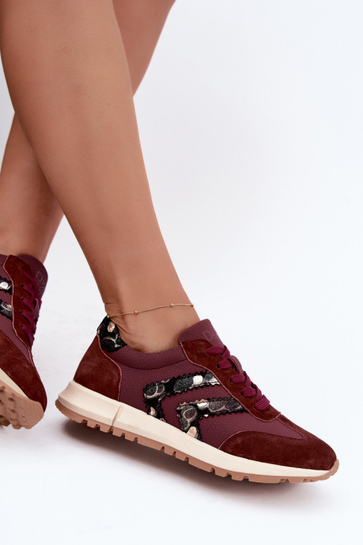 Baskets en faux daim pour femmes D&A GR62-6015 en bordeaux