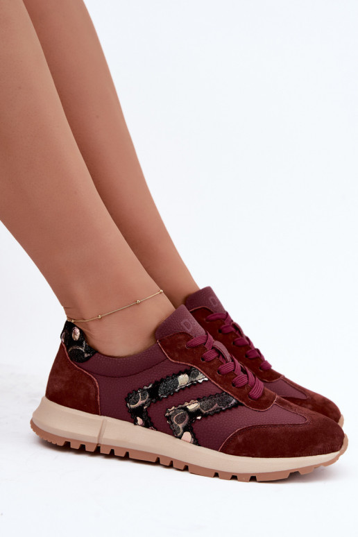 Baskets en faux daim pour femmes D&A GR62-6015 en bordeaux