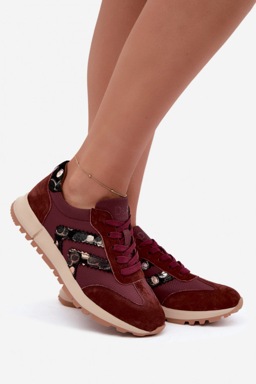 Baskets en faux daim pour femmes D&A GR62-6015 en bordeaux