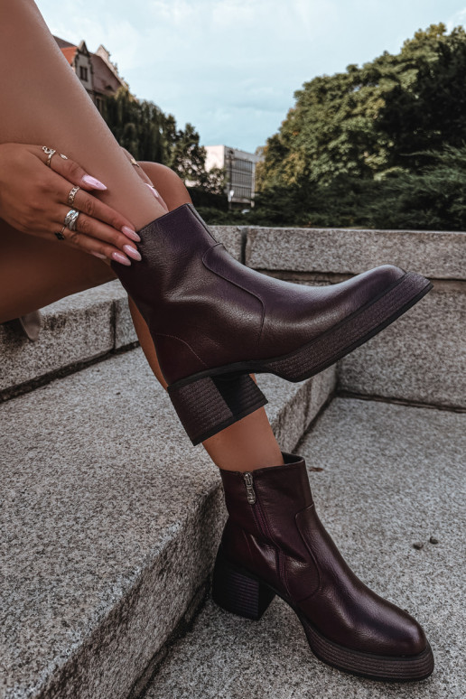 Bottines en cuir doublées avec talons D&A CR62-3369 bordeaux