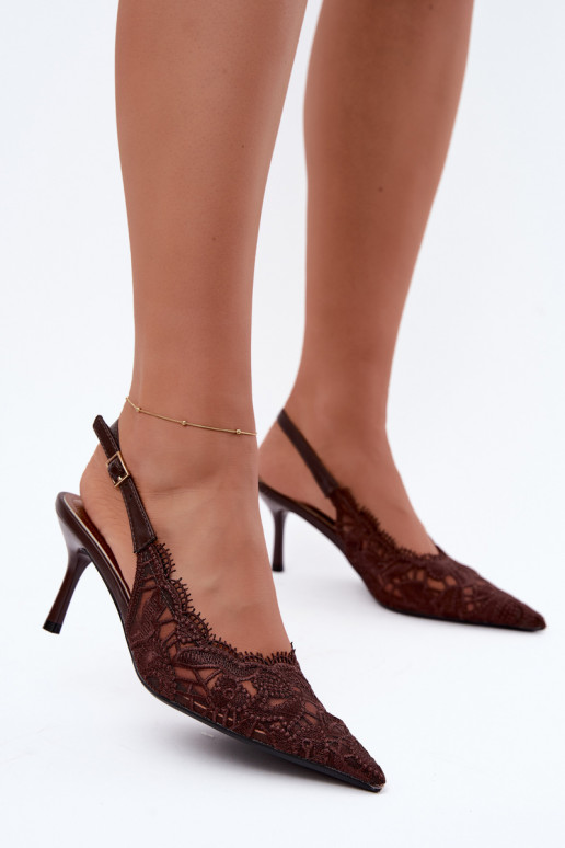 Sandales à lacets avec talons fins en chocolat Talmeria