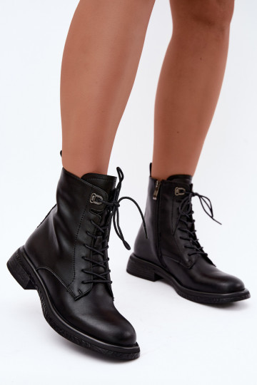 Bottines en cuir isolées Tai turiciejka K7751-01 en noir