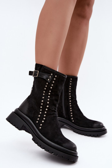Bottines isolées pour femmes en faux daim avec boucles Tai turiciejka K7727-01 en noir 2