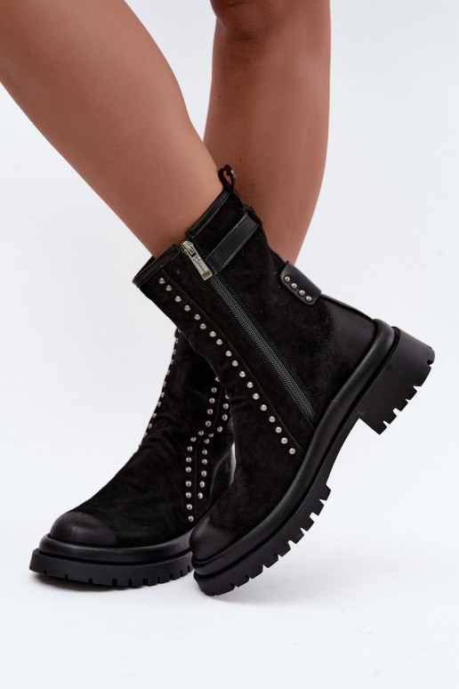 Bottines isolées pour femmes en faux daim avec boucles Tai turiciejka K7727-01 en noir