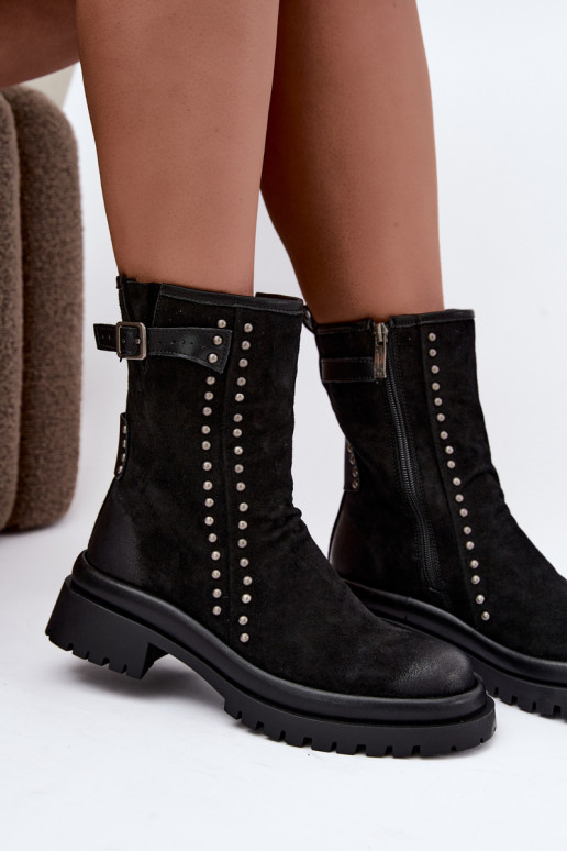 Bottines isolées pour femmes en faux daim avec boucles Tai turiciejka K7727-01 en noir