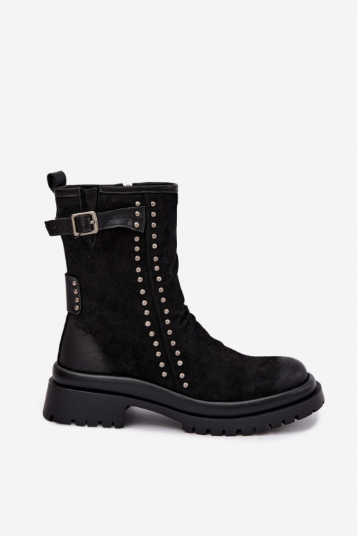 Bottines isolées pour femmes en faux daim avec boucles Tai turiciejka K7727-01 en noir