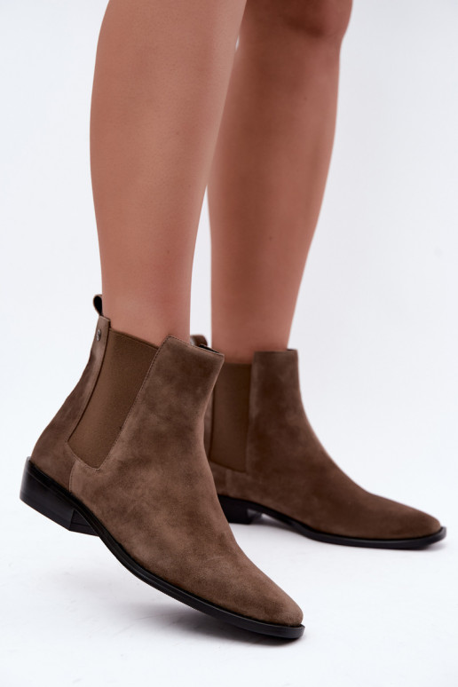 Bottines isolées et élégantes en faux daim Tai turiciejka K7758-04 en sable