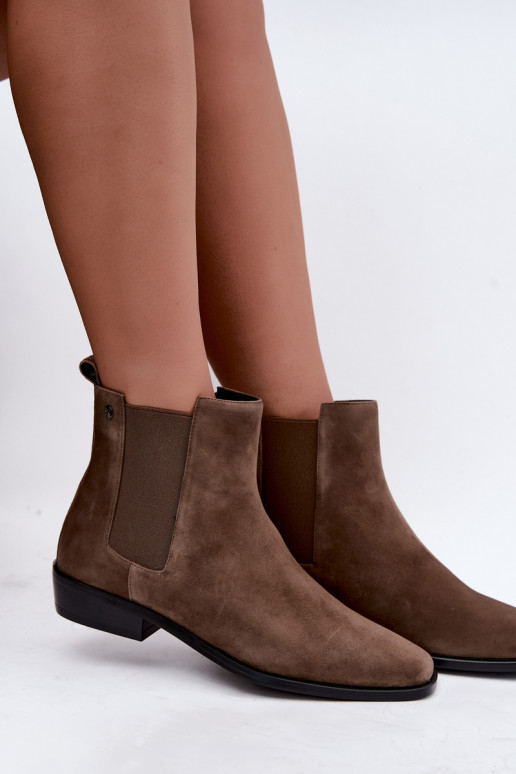 Bottines isolées et élégantes en faux daim Tai turiciejka K7758-04 en sable