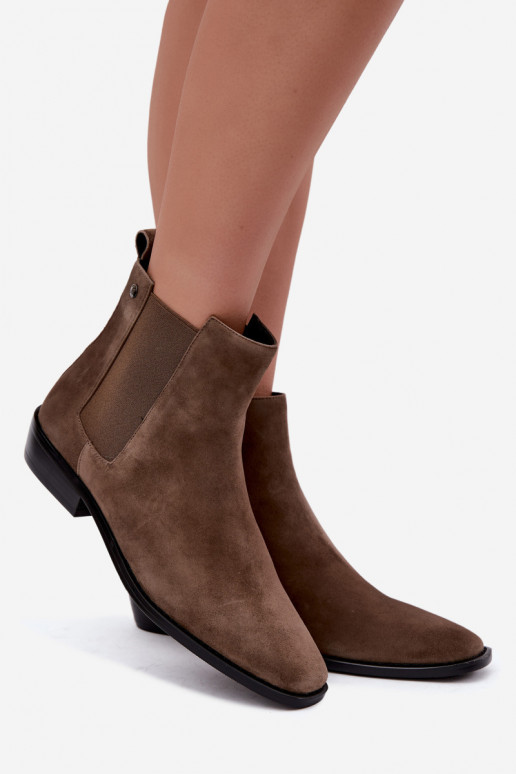 Bottines isolées et élégantes en faux daim Tai turiciejka K7758-04 en sable
