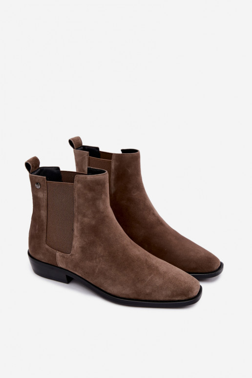 Bottines isolées et élégantes en faux daim Tai turiciejka K7758-04 en sable