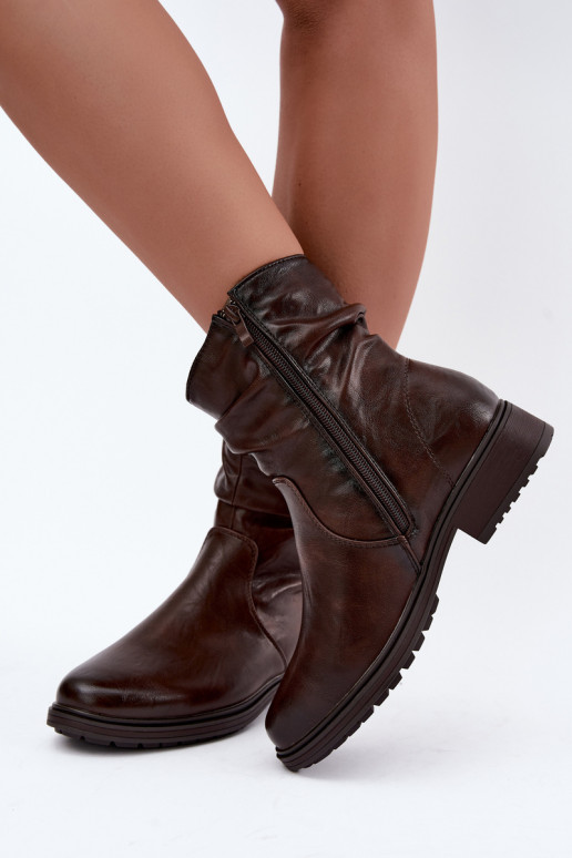 Bottines pour femmes chaudes avec plis en chocolat